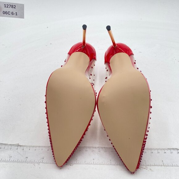 FSJ Red Studded Pointed Toe Transparent Pumps High Heels Shoes - Picture 7 of 8